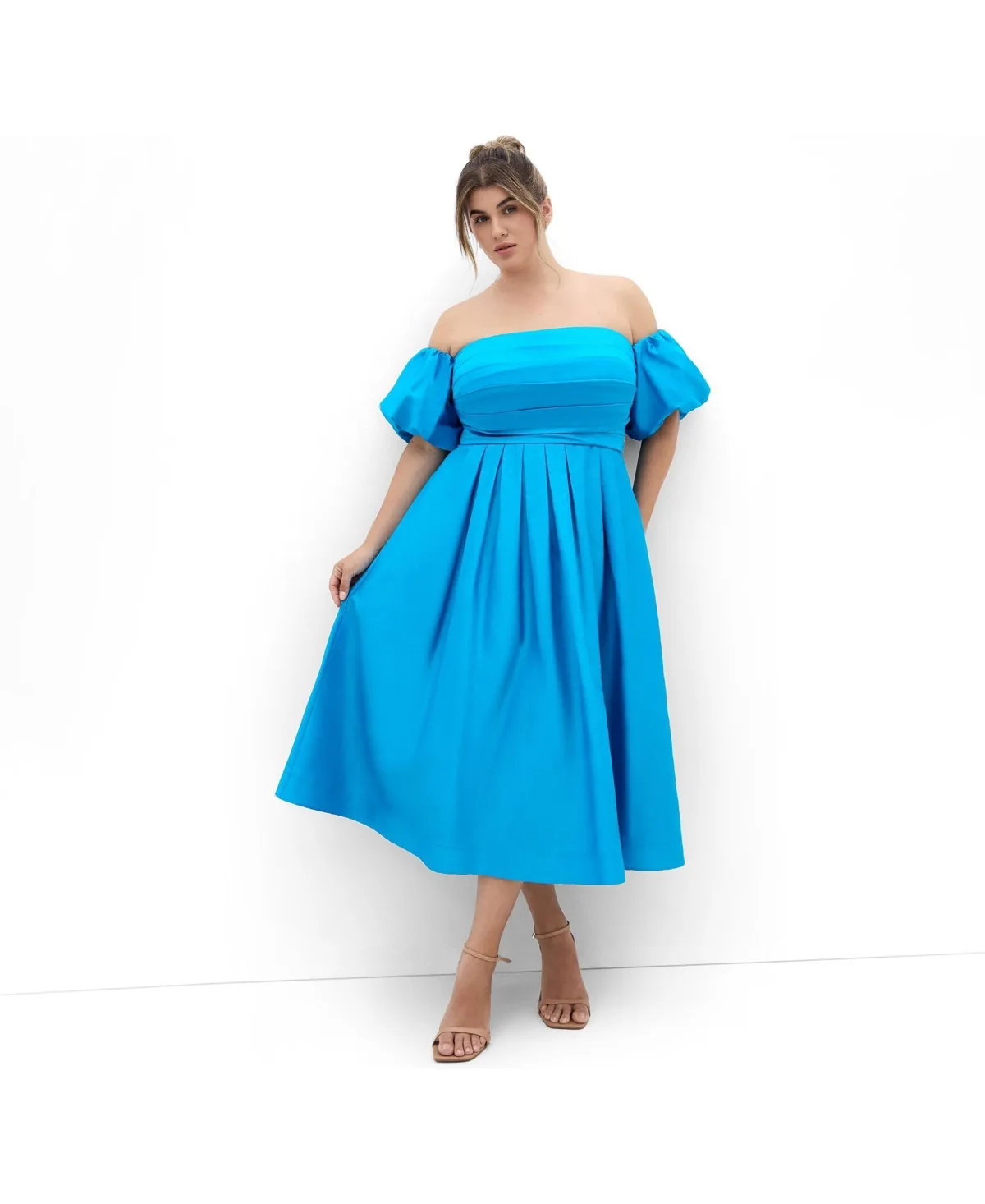 Rosalee Puff Sleeve Midi Dress by City Chic
