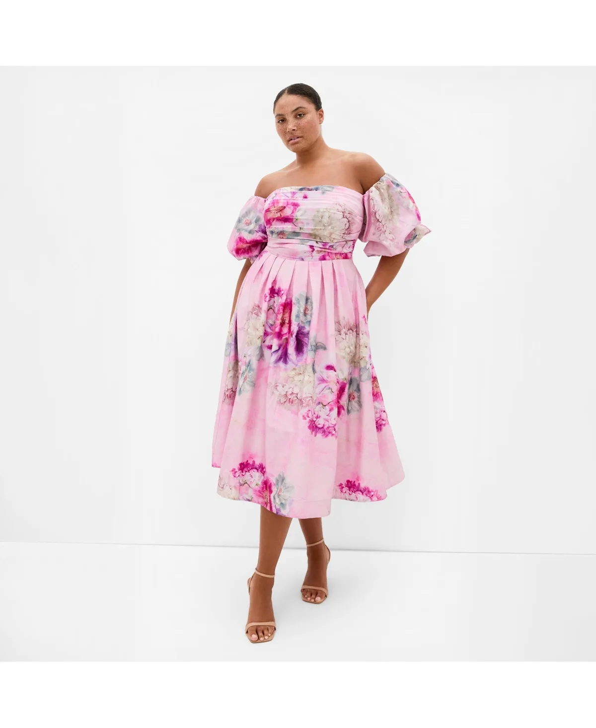 Rosalee Garden Print Puff Sleeve Midi Dress by City Chic