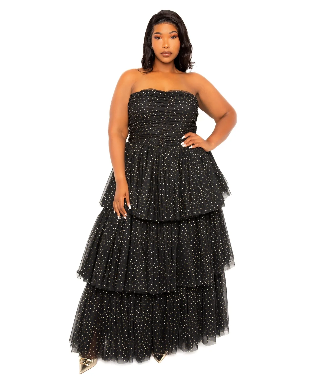 Metallic Polka Dot Tiered Tulle Dress by Buxom Couture