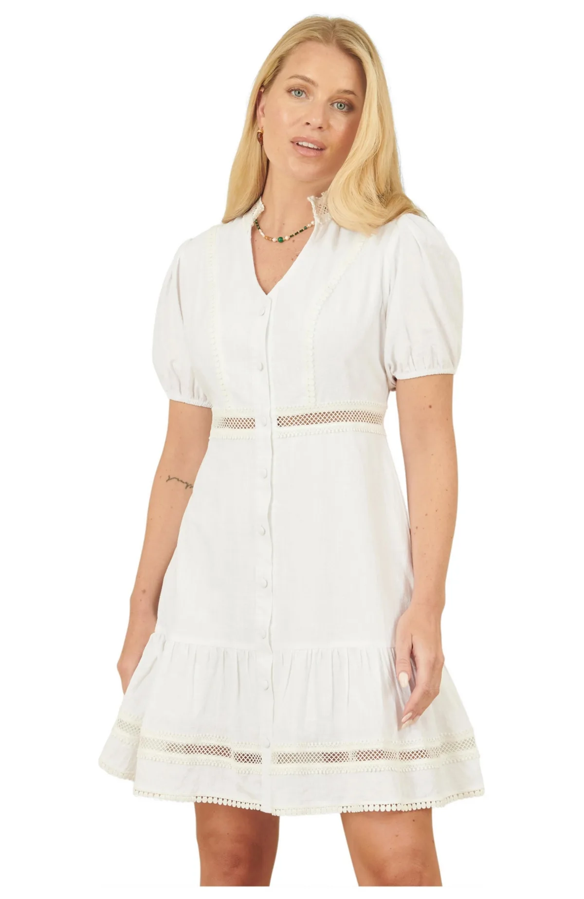 Cotton Lace Trim Skater Shirt Dress