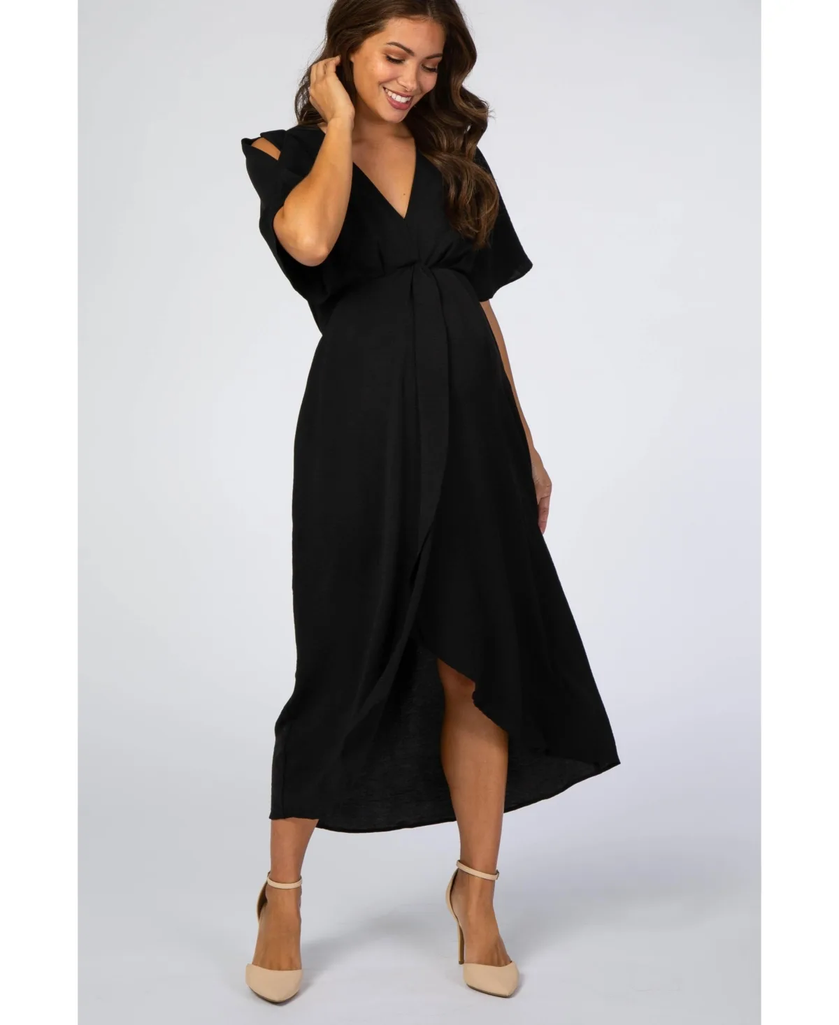 Open Sleeve Wrap Midi Dress by Pinkblush