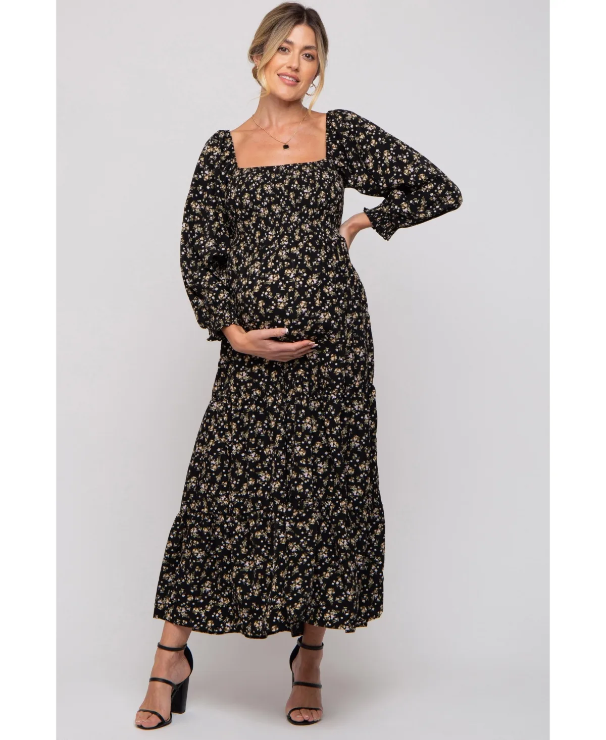 Floral Smocked Long Sleeve Maxi Dress by Pinkblush