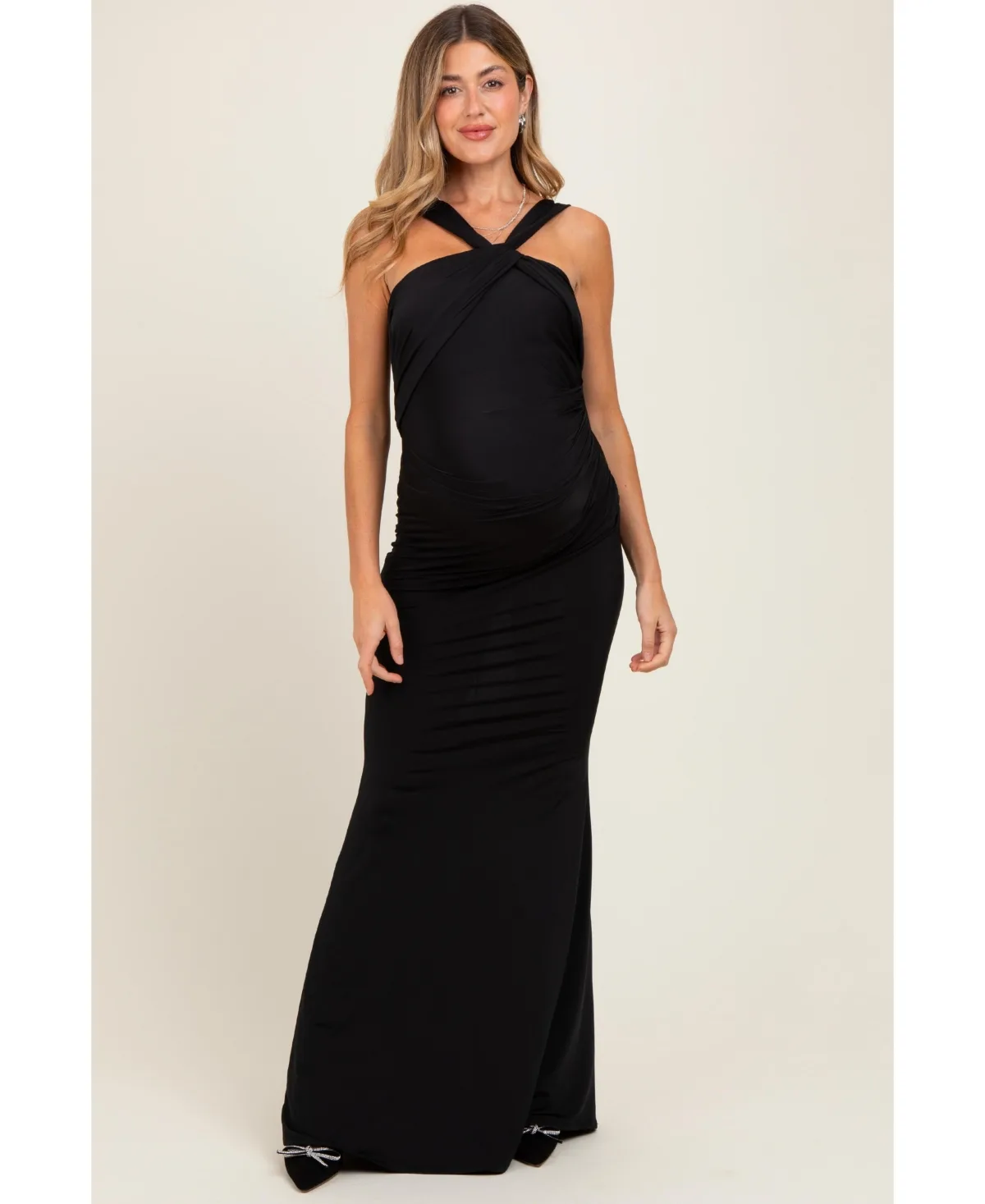 Twist Front Ruched Maxi Dress by Pinkblush
