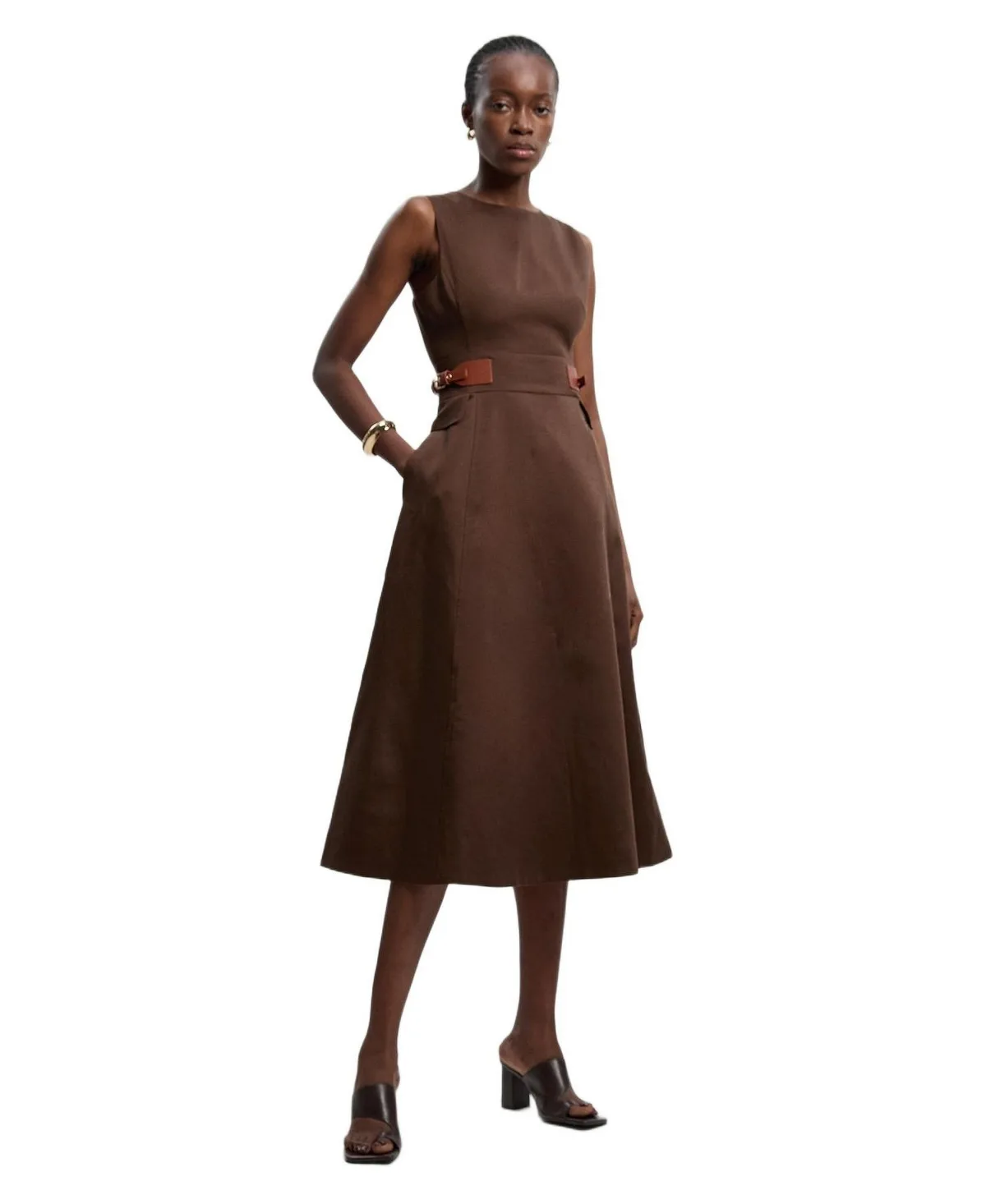 Fitted Belt Crew Neck Midi Dress by Karen Millen