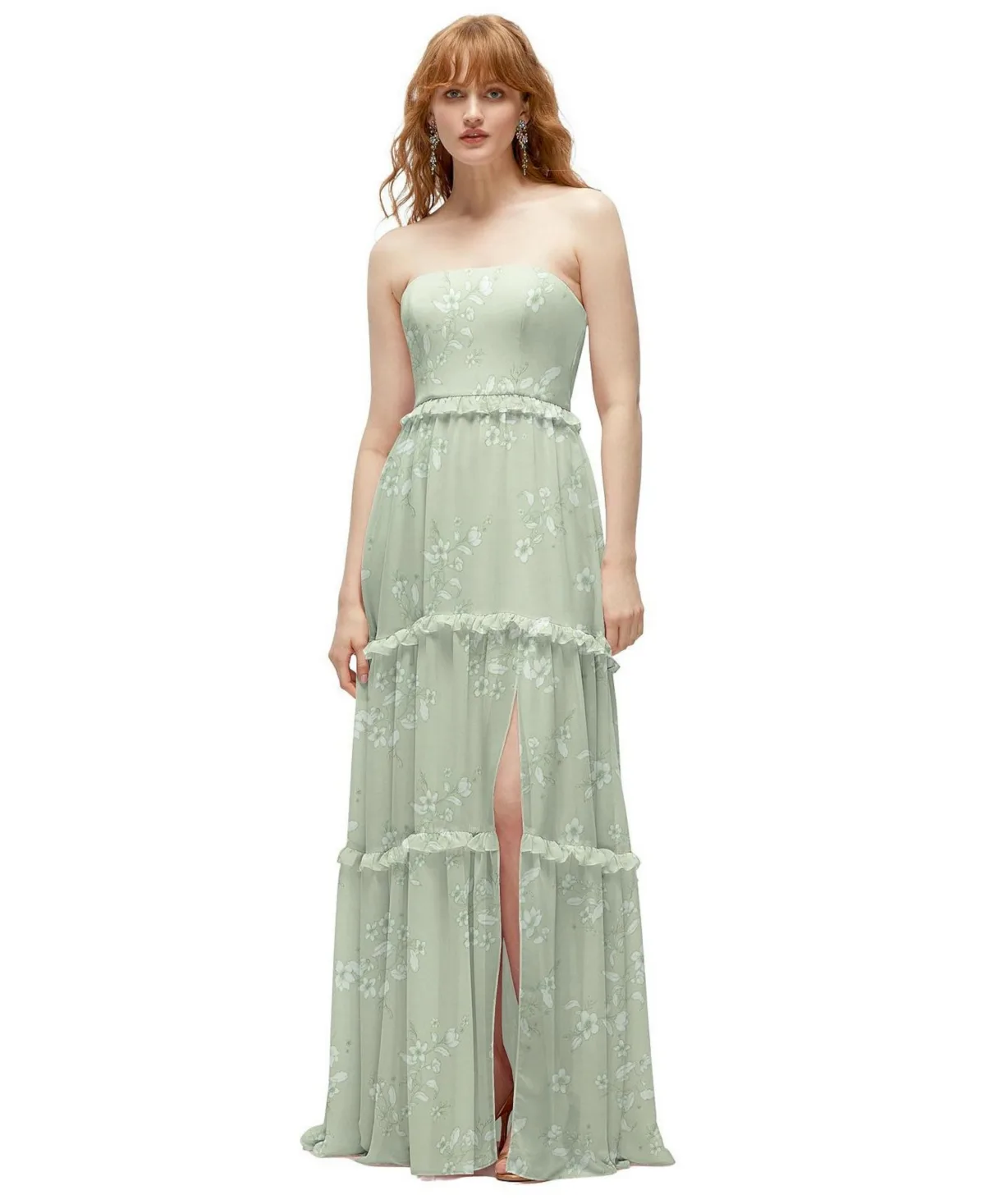 Strapless Chiffon Maxi Dress with Tiered Micro Ruffle Full Skirt by After Six