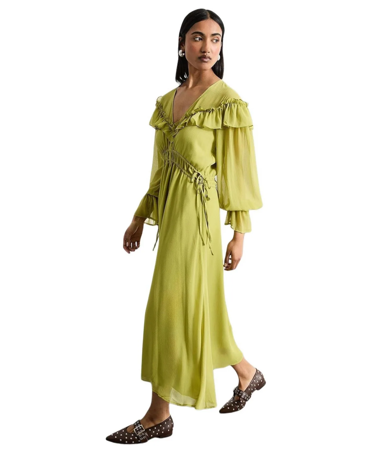 Ruffle Shoulder Detail Boho Maxi Dress by Warehouse