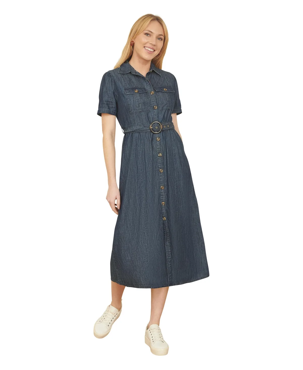 Chambray Denim Utility Midi Shirt Dress by Yumi