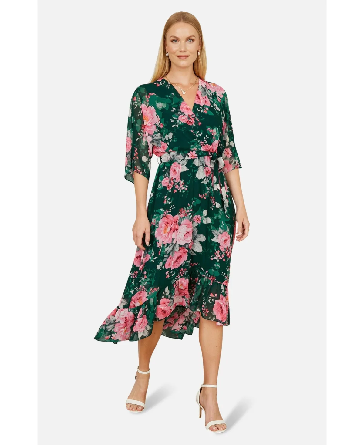 Midi Dip Hem Wrap Midi Dress by Yumi