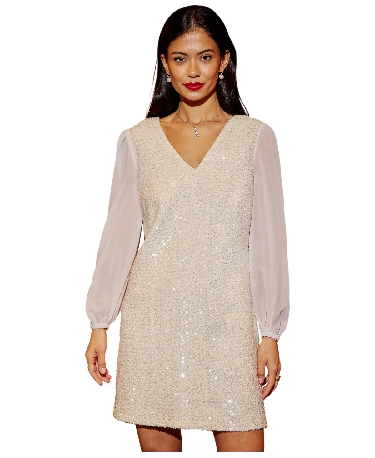 Sequin Tunic Dress with Tie Back