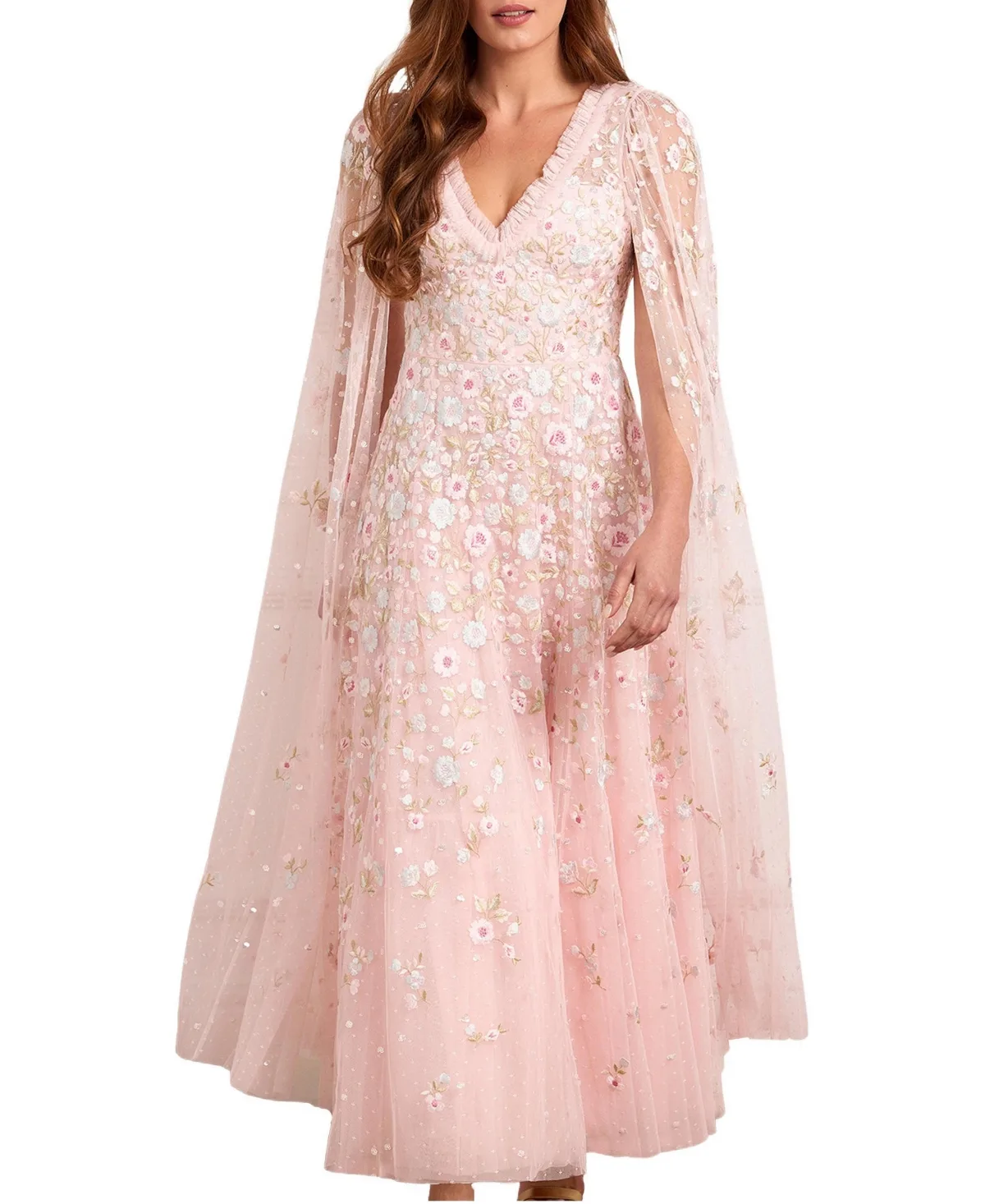 Ethereal Blooms Cape Sleeve Ankle Gown by Needle & Thread
