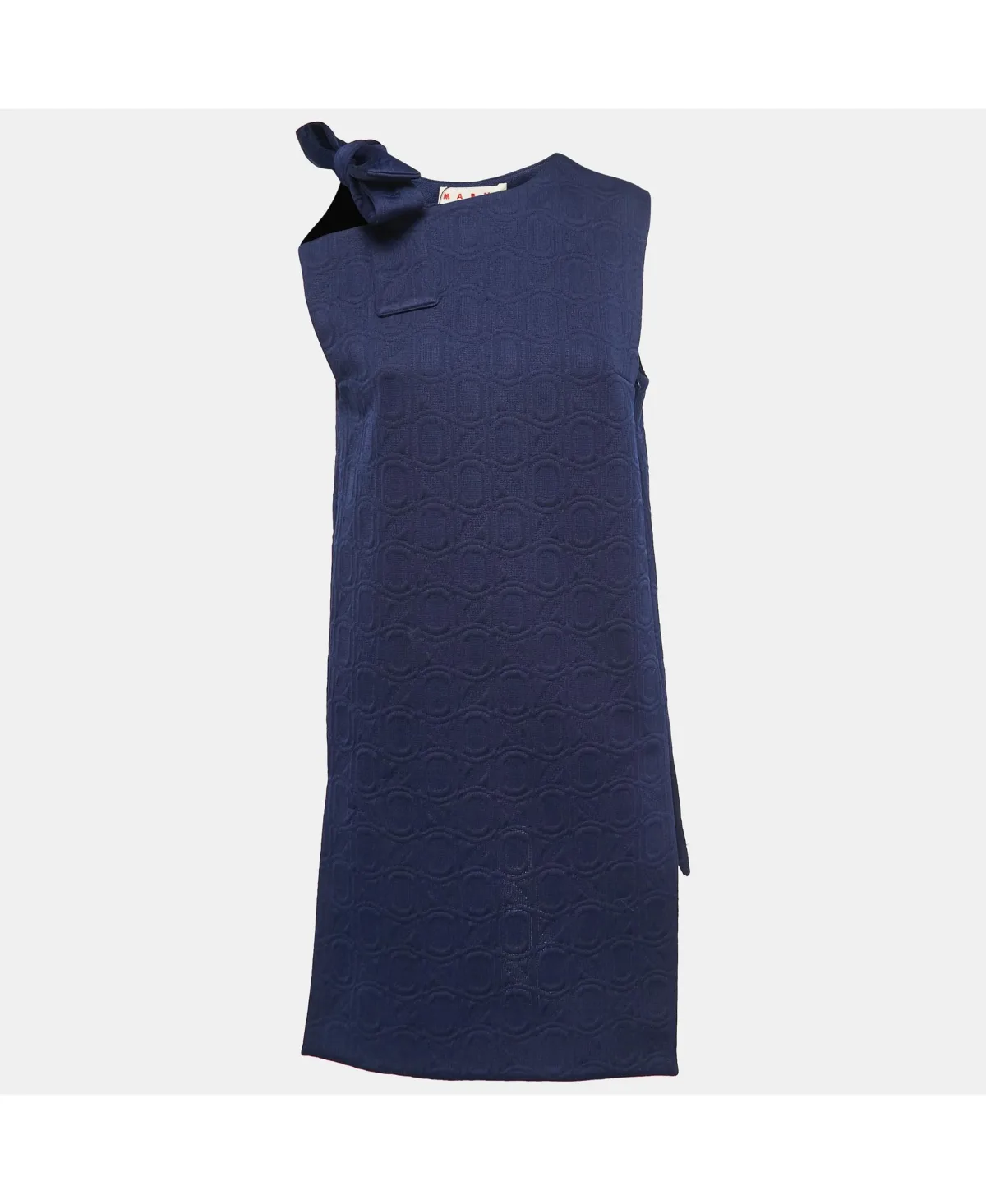 Navy Blue Jacquard Bow Detail Sleeveless Short Dress by Pre-owned Marni