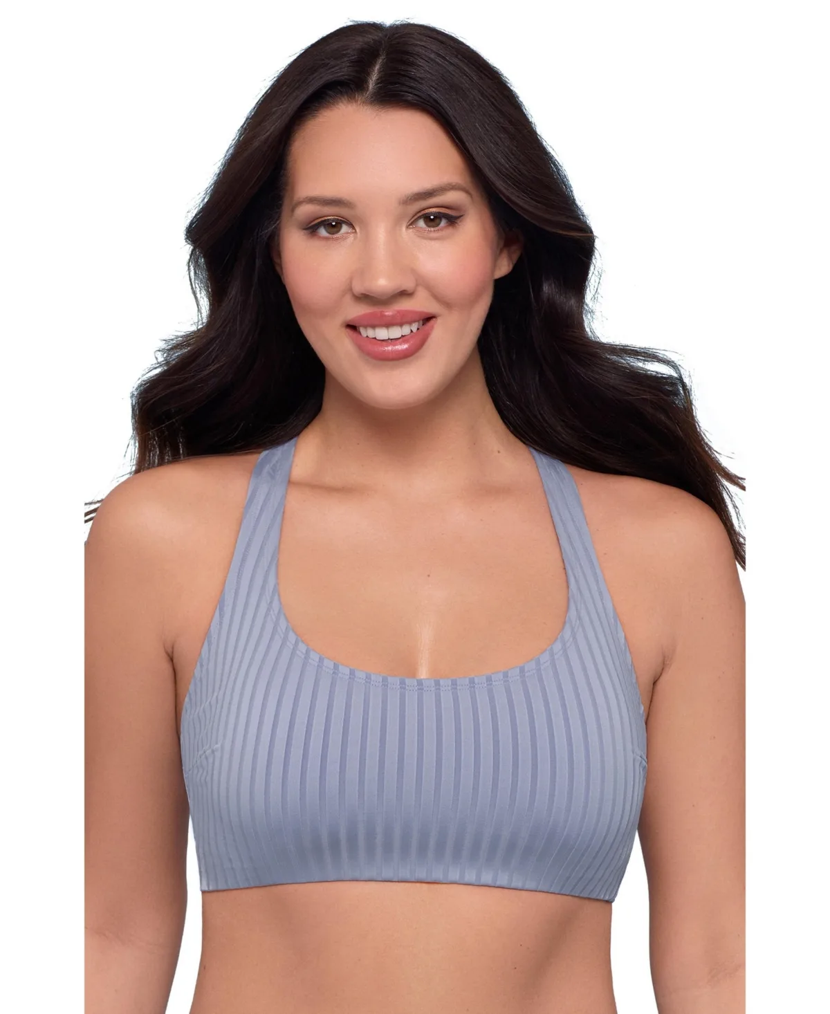 Supportive and Sculpting Ribbed Scoop-Neck Crossback Bralette Swimsuit Top by S3 Apparel