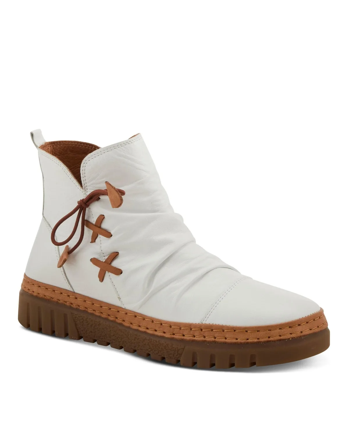 Azura Vandis Ruched Leather Ankle Bootie with Side Lace Detail and Arch Support Insole by Spring Step