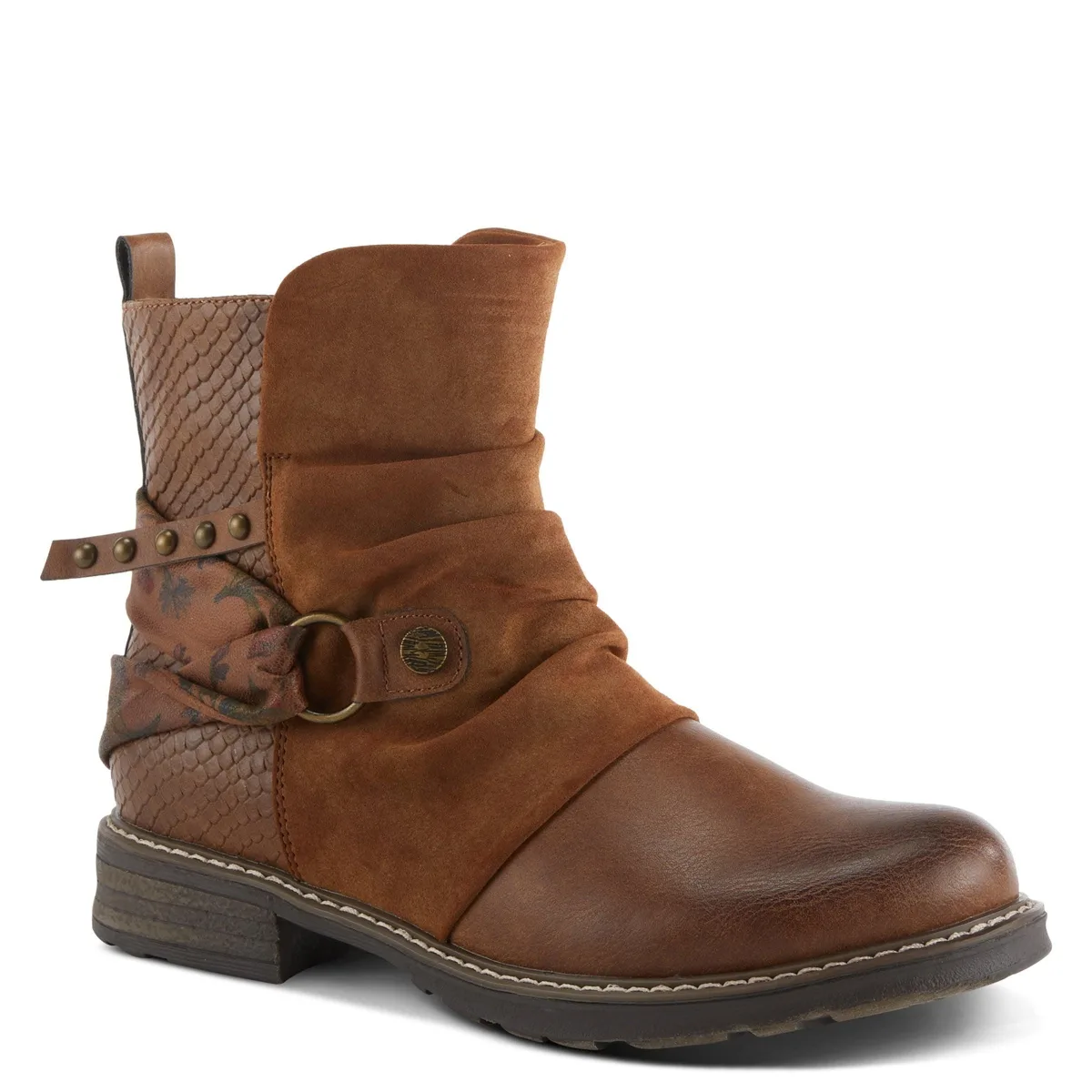 Gossifleur Floral Moto-Inspired Boots with Stud Accents and Lining by Patrizia