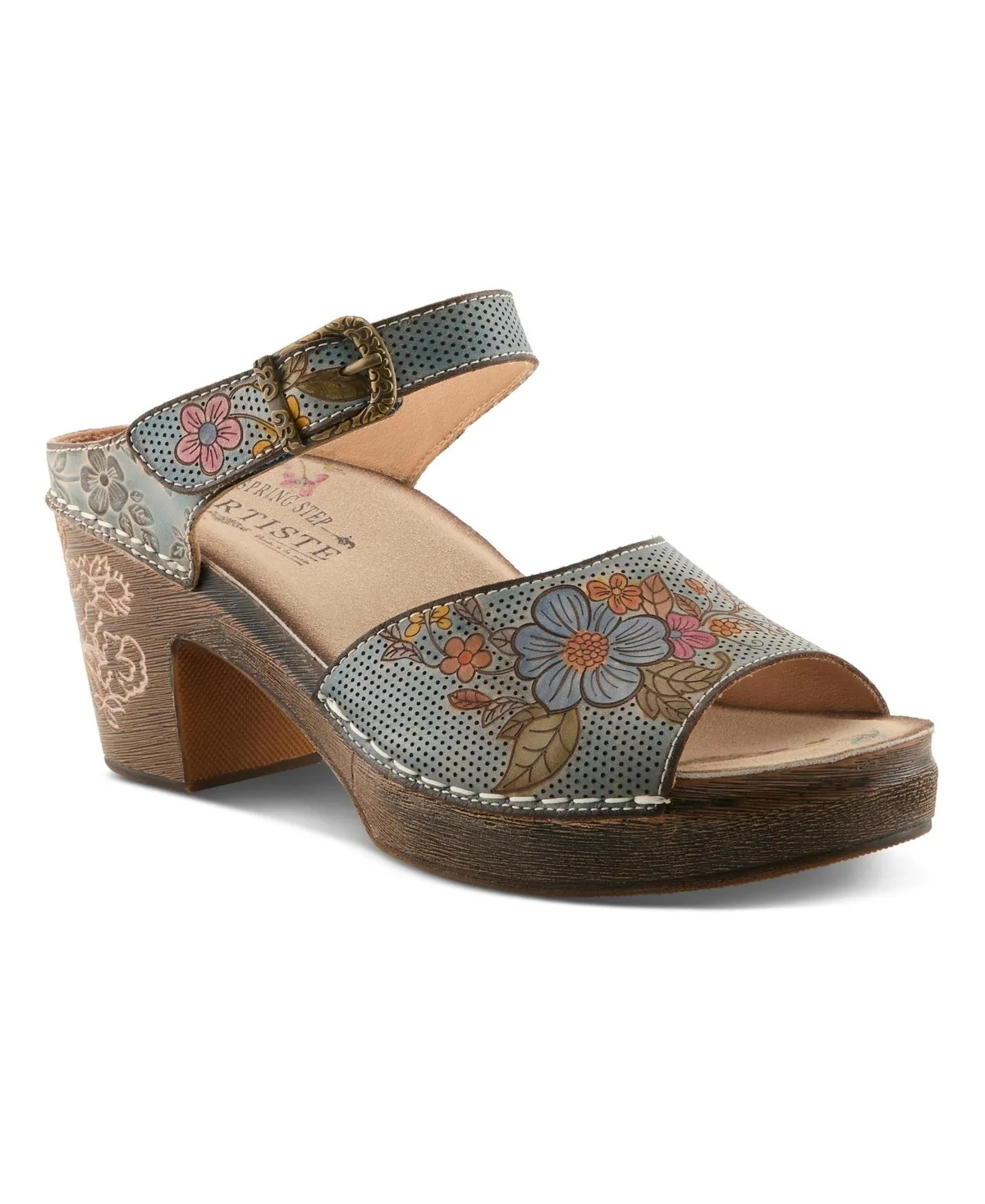 Spring Step Japhette Platform Slide with Floral Leather Vamp by L'artiste