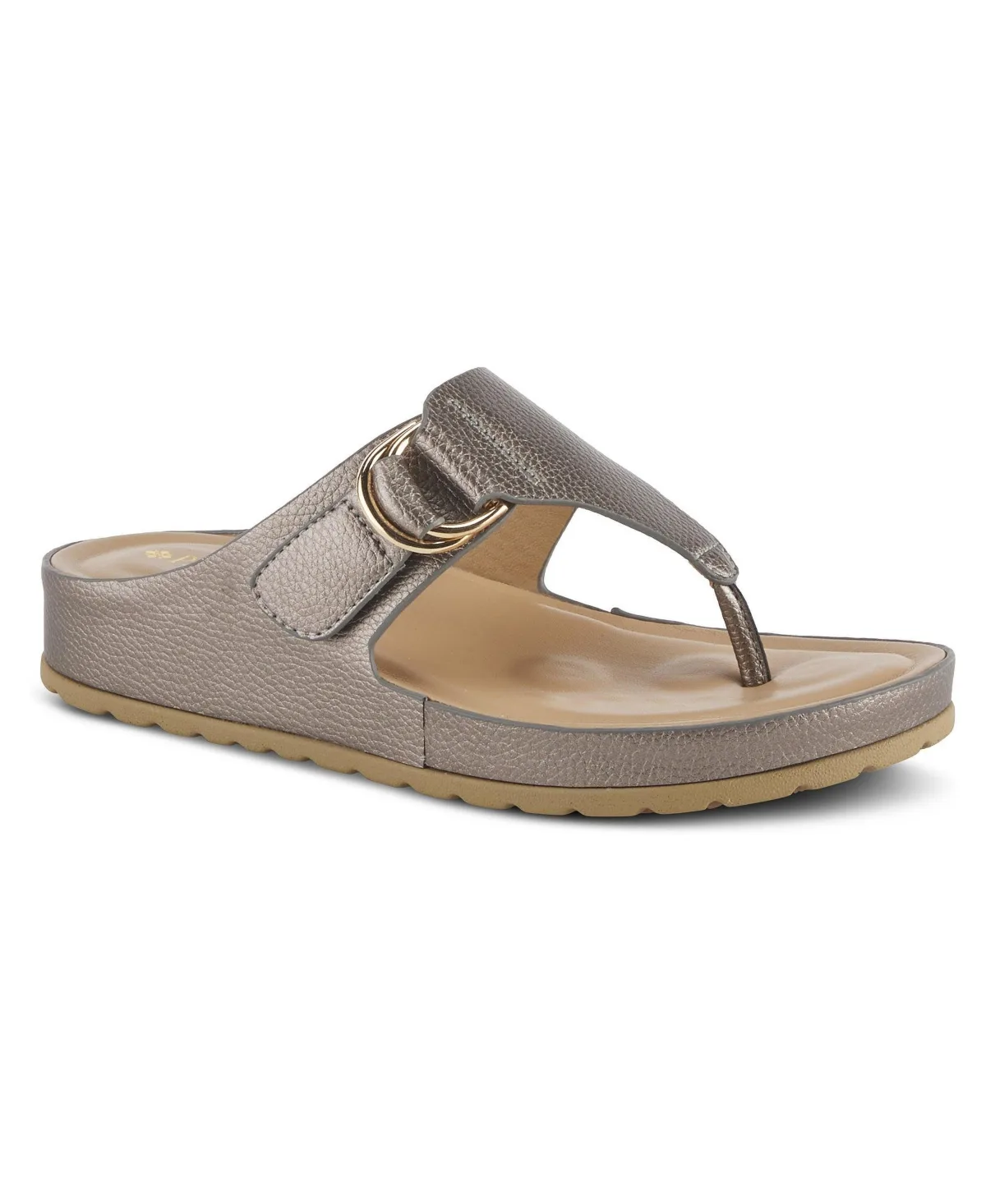 Rozeta Leather Toe Thong Slide Sandal with Buckle
