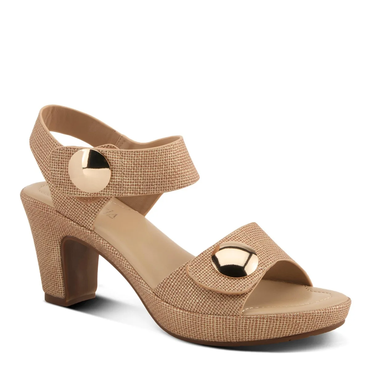 Dade-Woven Textured Platform Sandals with Metallic Button Detail by Patrizia