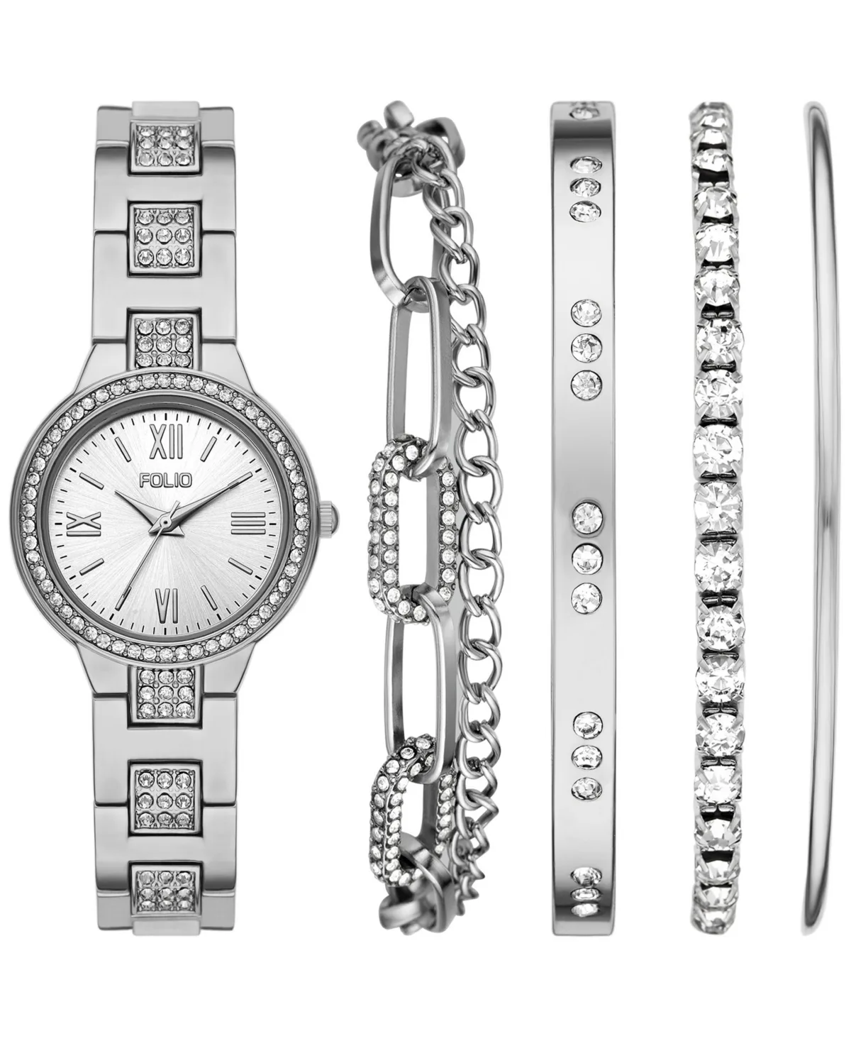Three Hand Silver-Tone Alloy Watch 30mm Gift Set by Folio