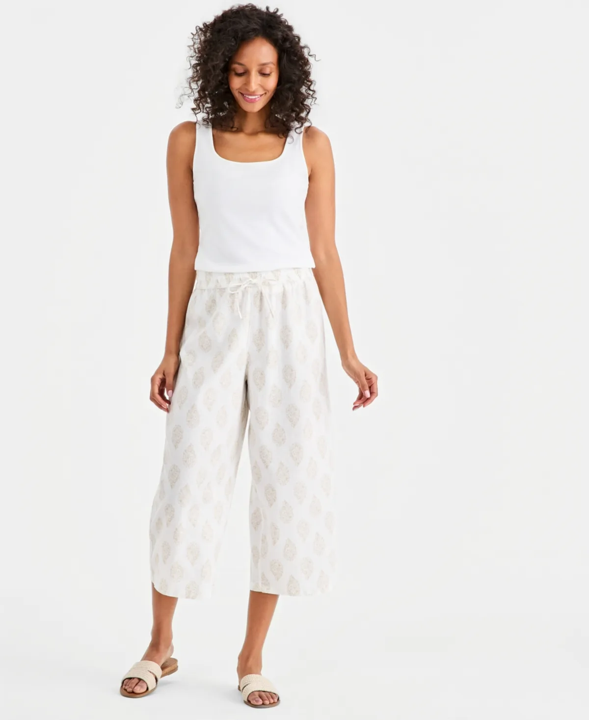 Printed Linen Wide-Leg Capri Pants by Style & Co