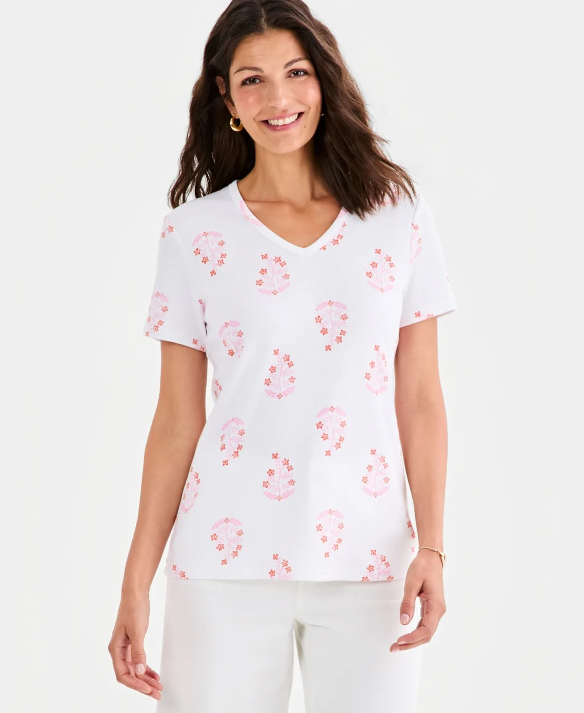 Printed Short-Sleeve V-Neck Top by Style & Co