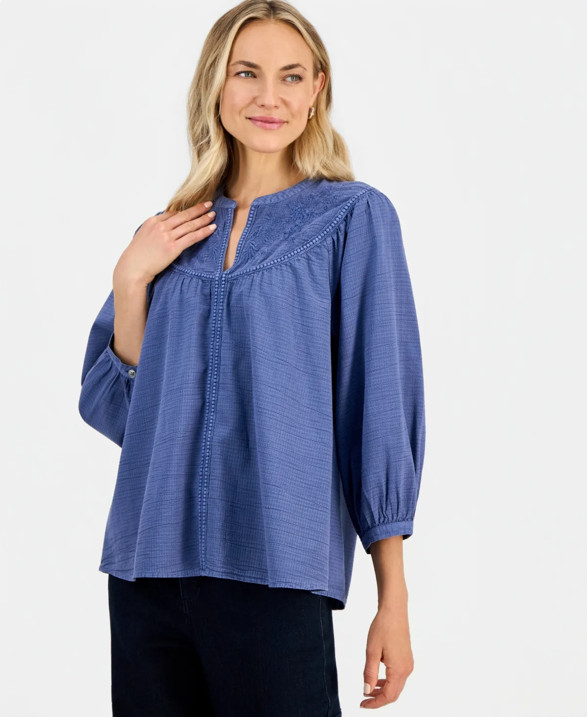 Cotton Embroidered Blouse by Style & Co