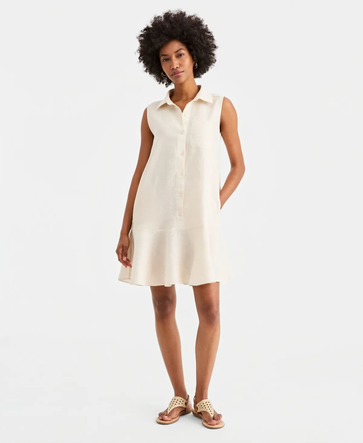 Sleeveless 100% Linen Shirtdress by Charter Club