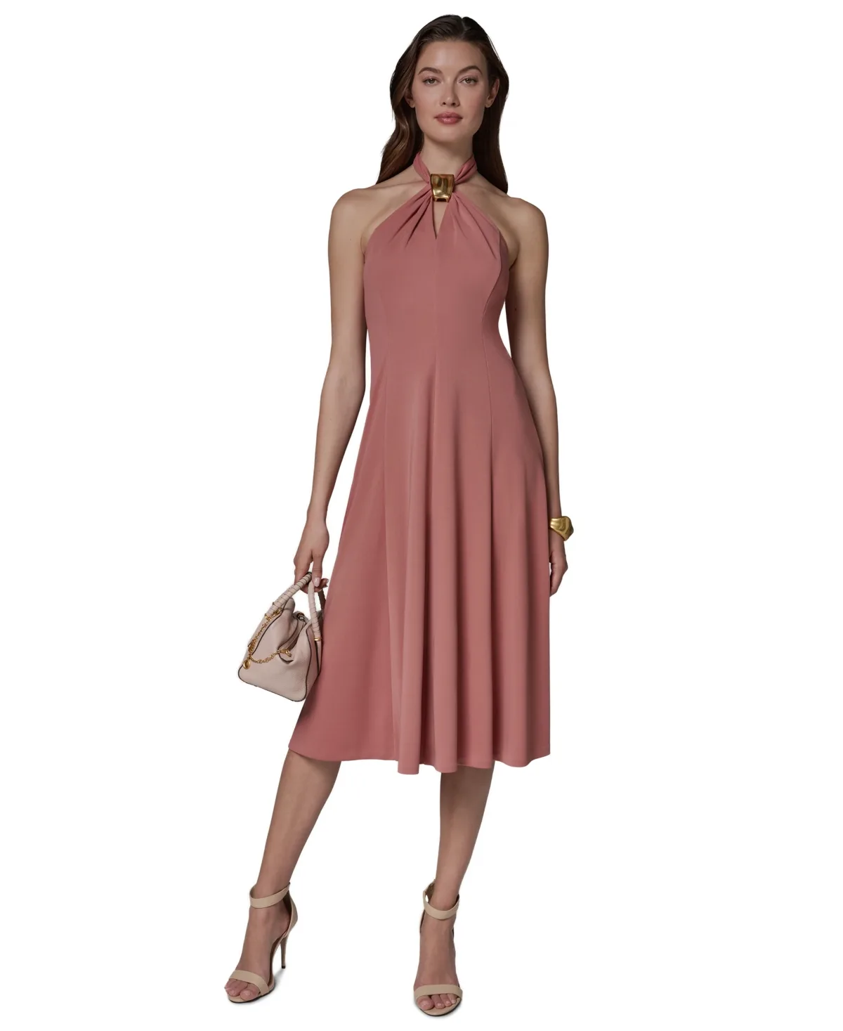Sleeveless Halter Midi with Contour Hardware Dress by Donna Karan New York