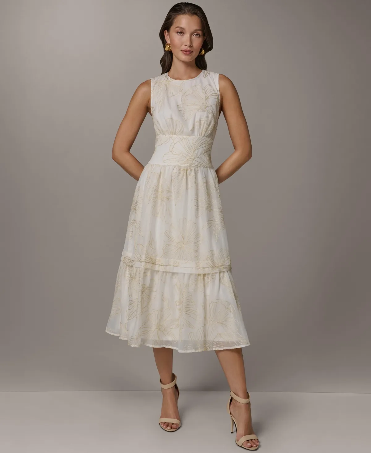 Crewneck A-Line Embroidered Midi Dress by Donna Karan New York