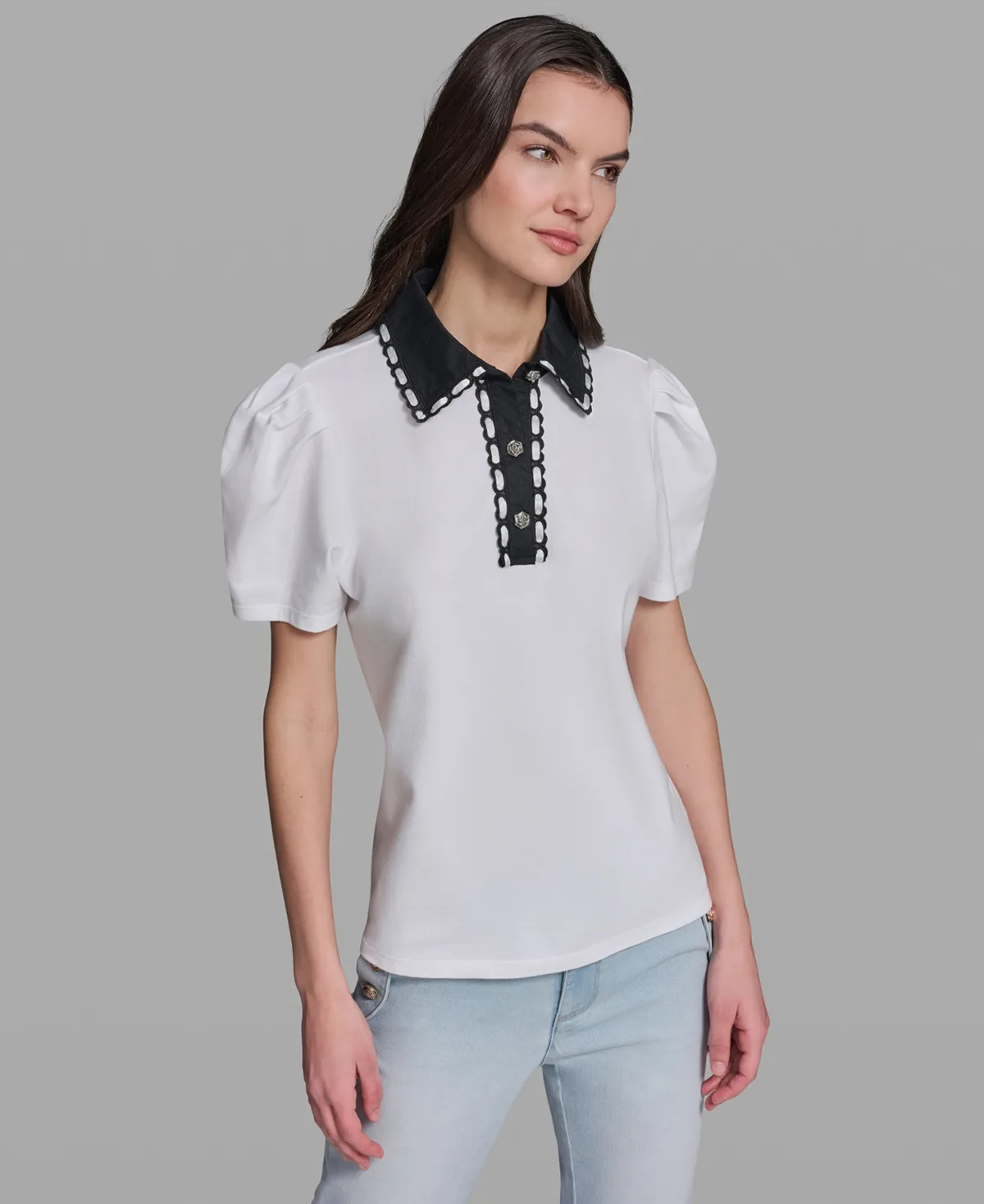 Button-Up Polo Collar Top by Karl Lagerfeld Paris