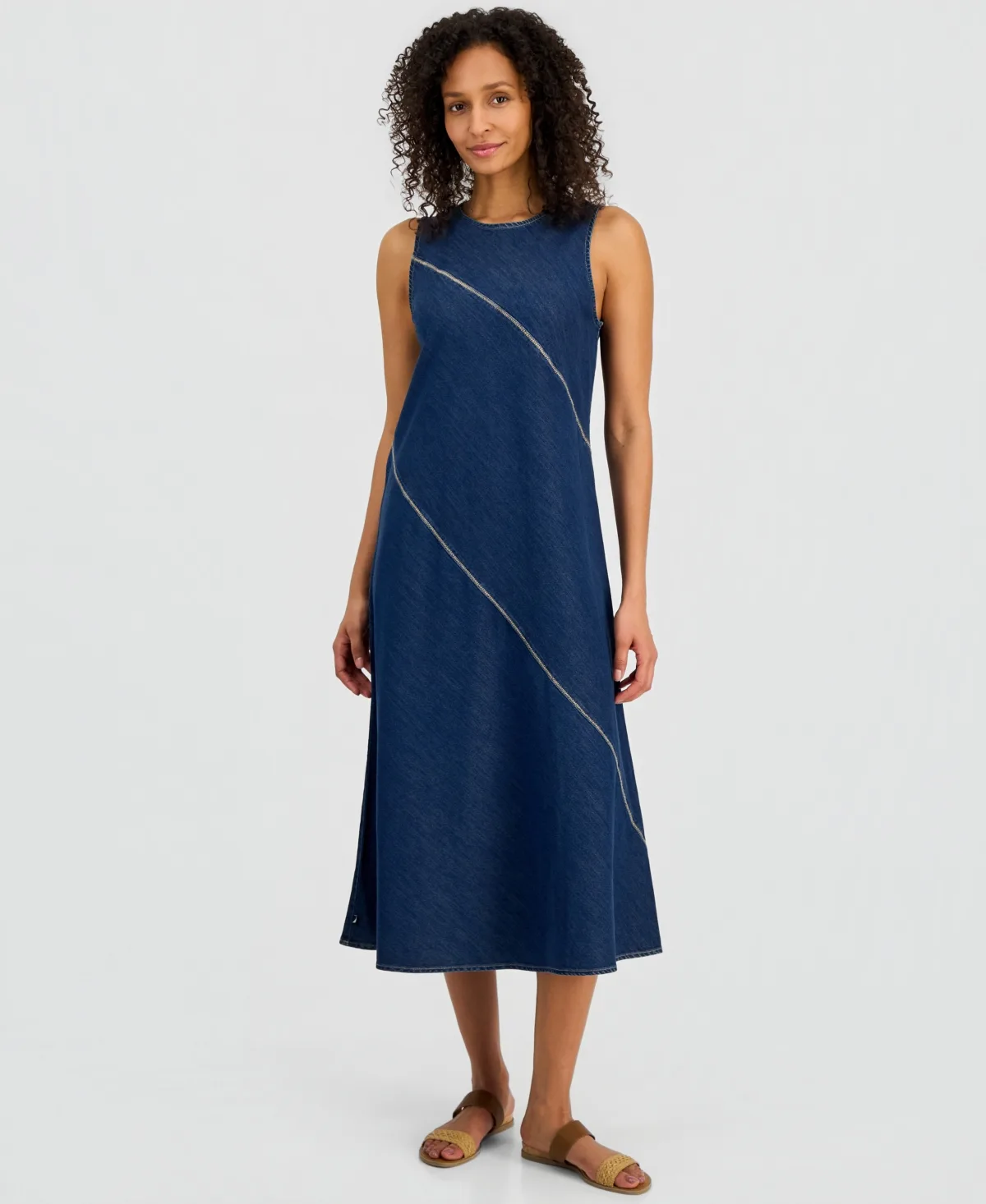 Asymmetrical Denim Midi Dress