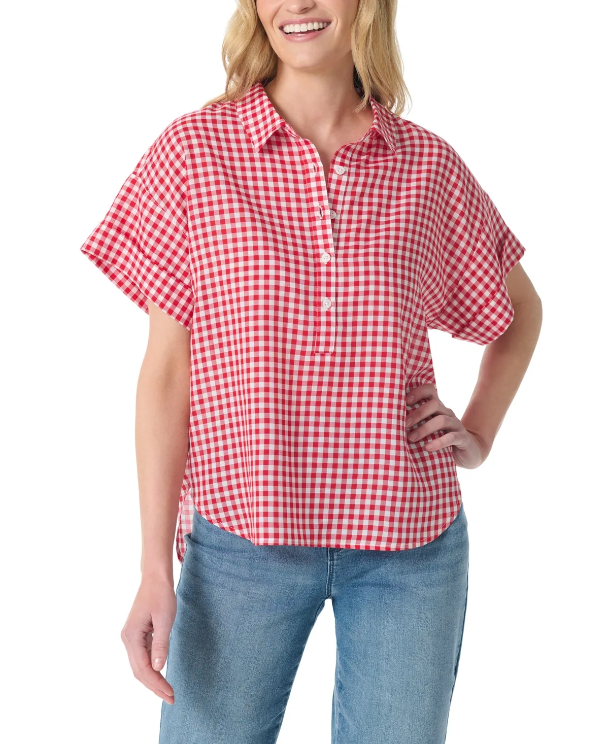 Austin Gingham Print Short-Sleeve Top by Gloria Vanderbilt