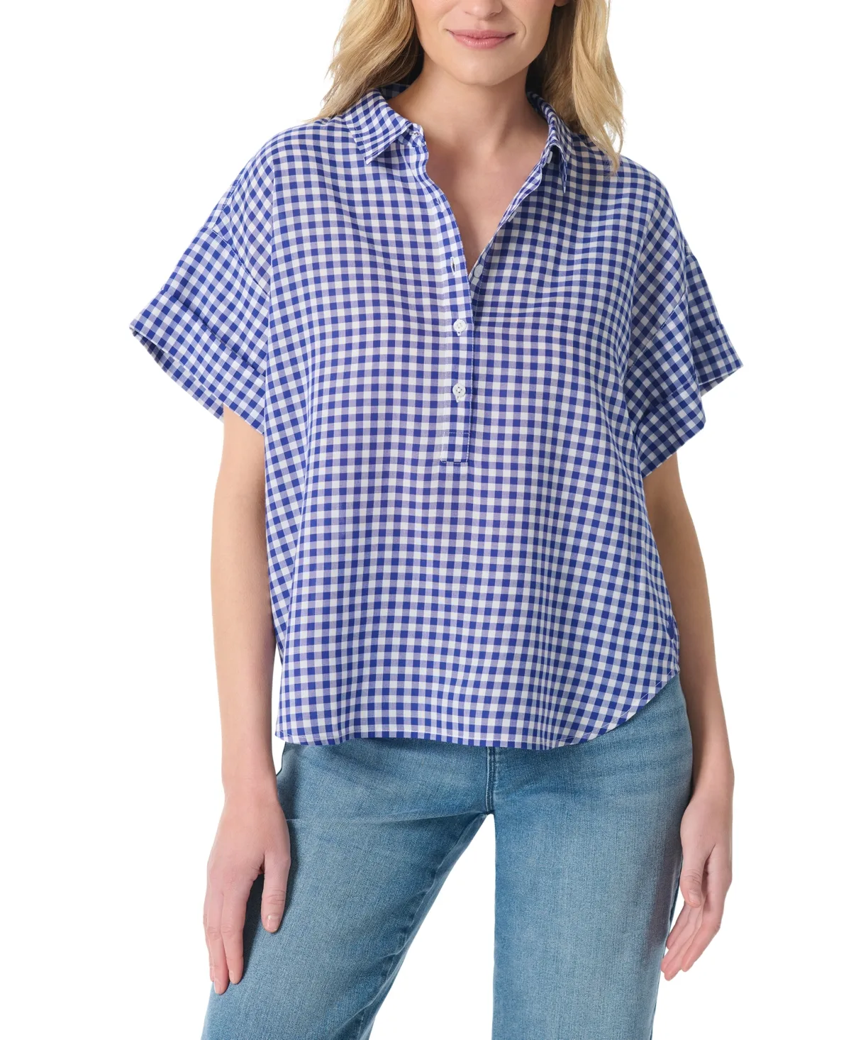 Austin Gingham Print Short-Sleeve Top