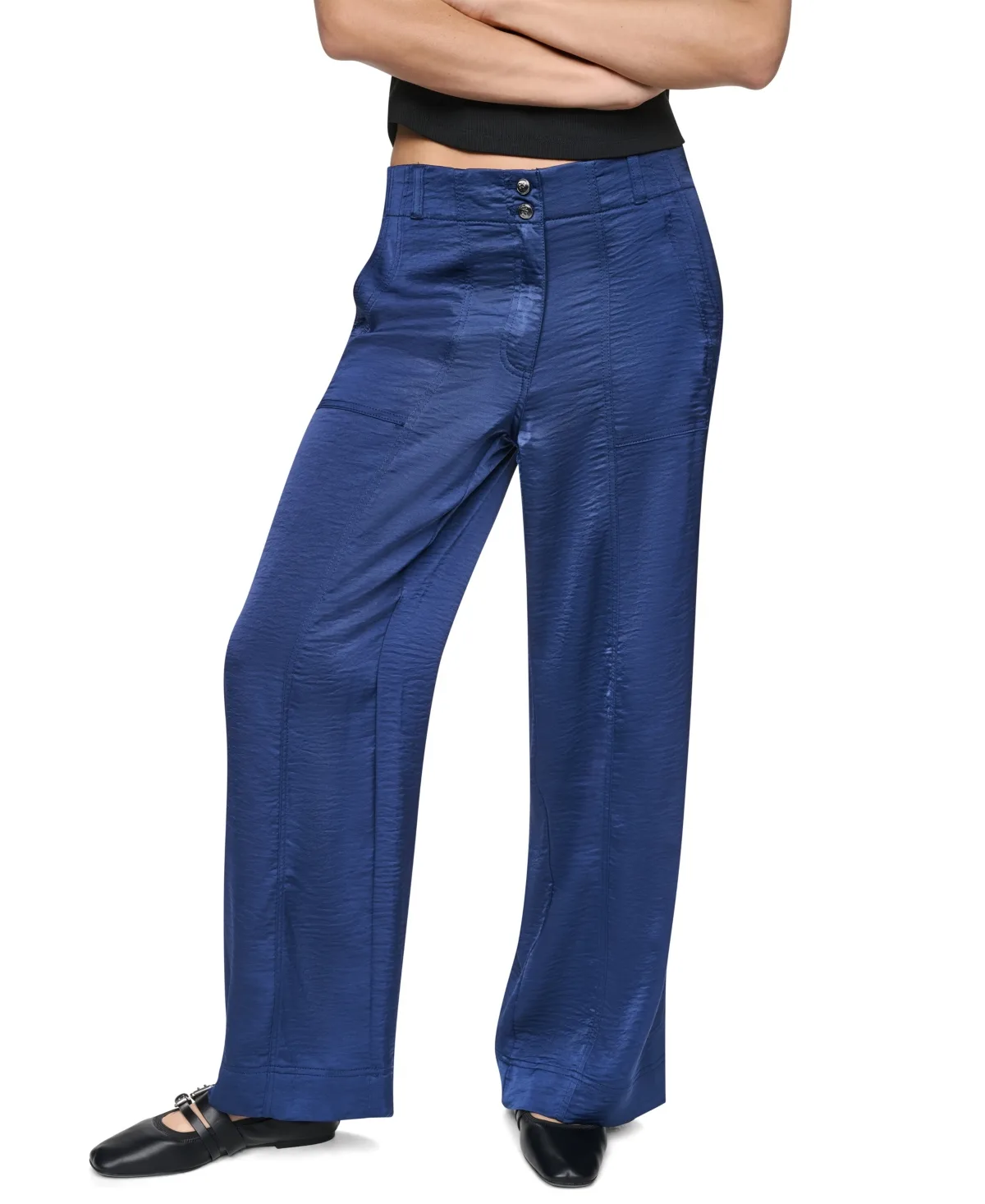 Wide-Leg Double-Button Front Glazed Pants by Dkny