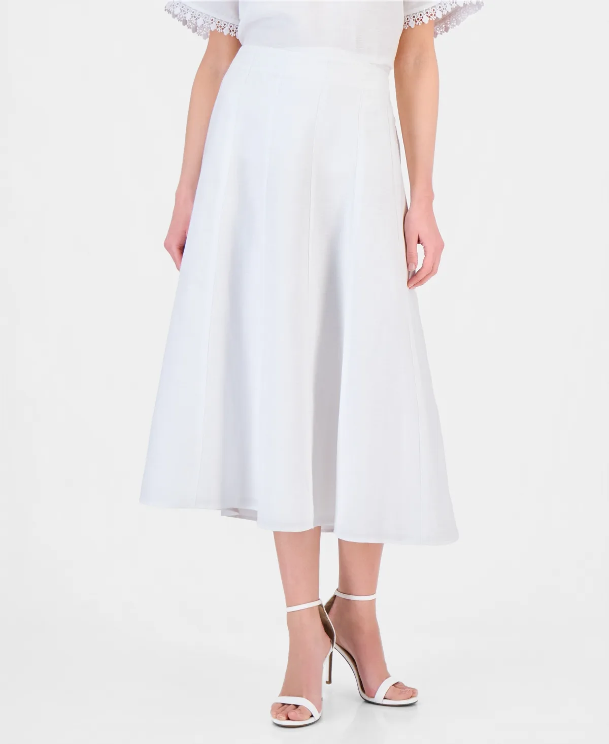 Linen-Blend Pull-On A-Line Midi Skirt by Anne Klein