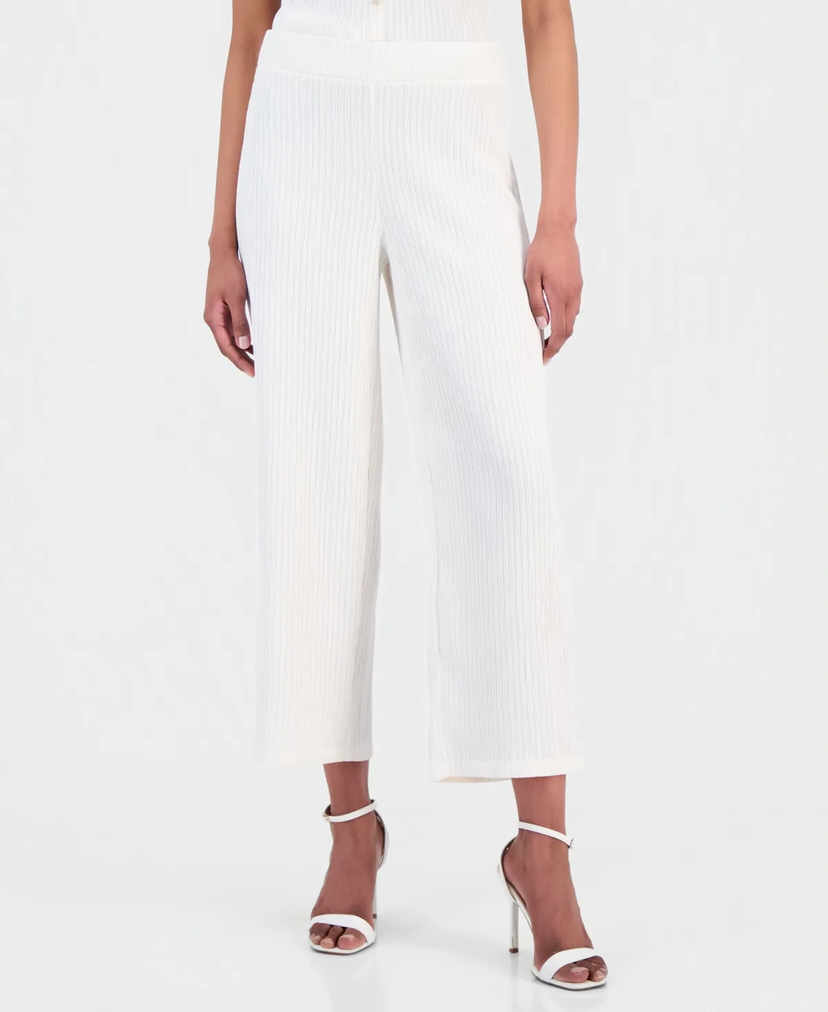 Crinkle-Knit Pull-On Wide-Leg Pants by Anne Klein