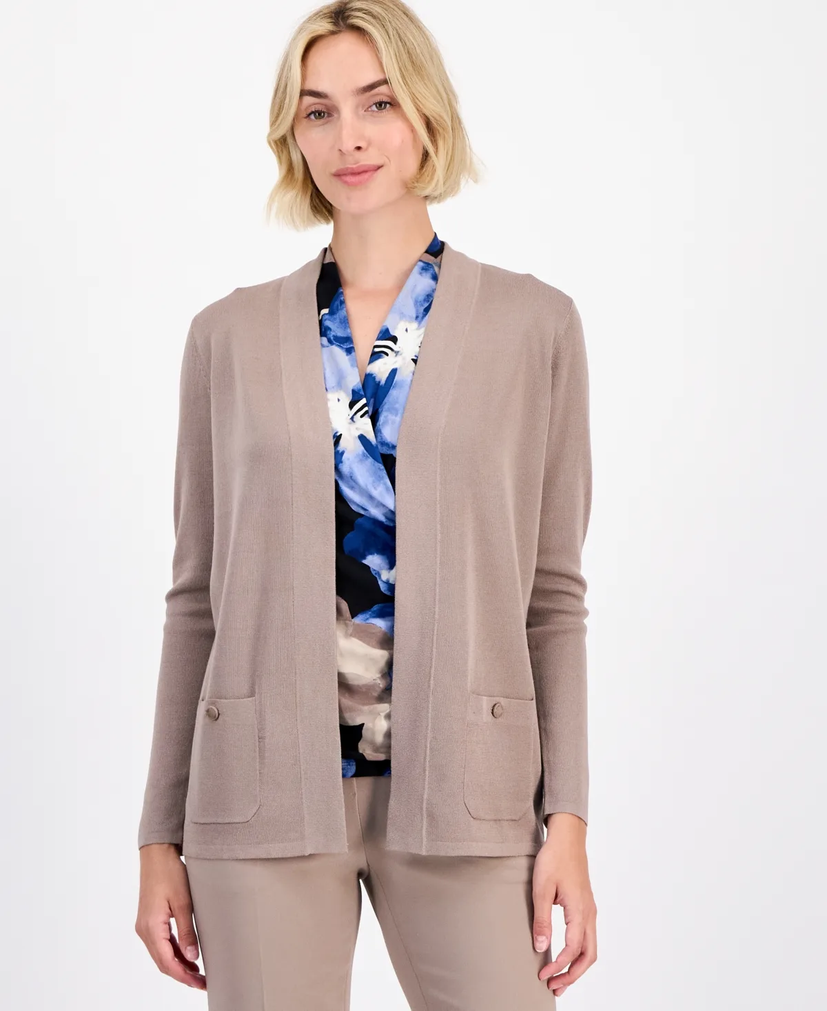 Malibu Fine Rib Open-Front Cardigan by Anne Klein