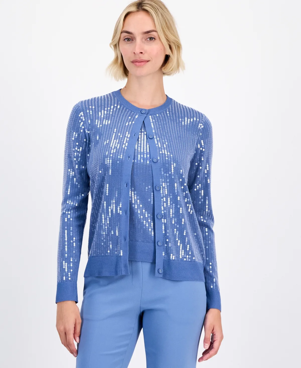 Button-Front Sequin Cardigan