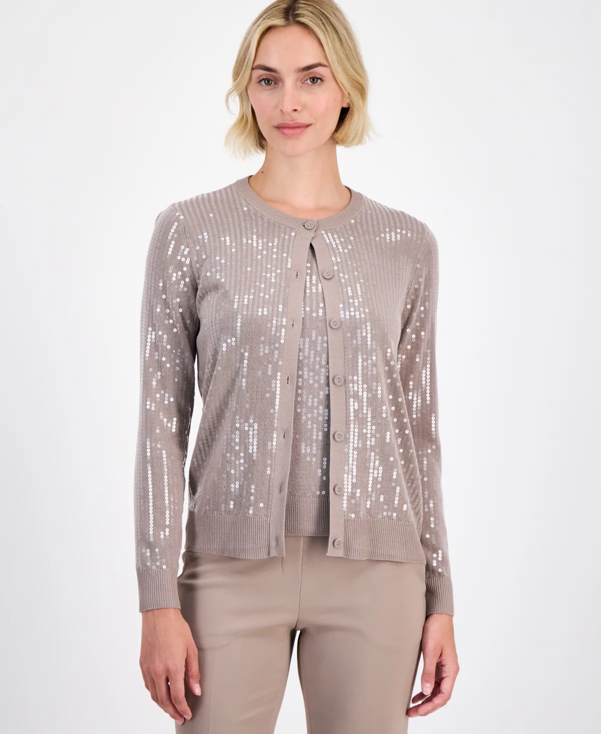 Button-Front Sequin Cardigan
