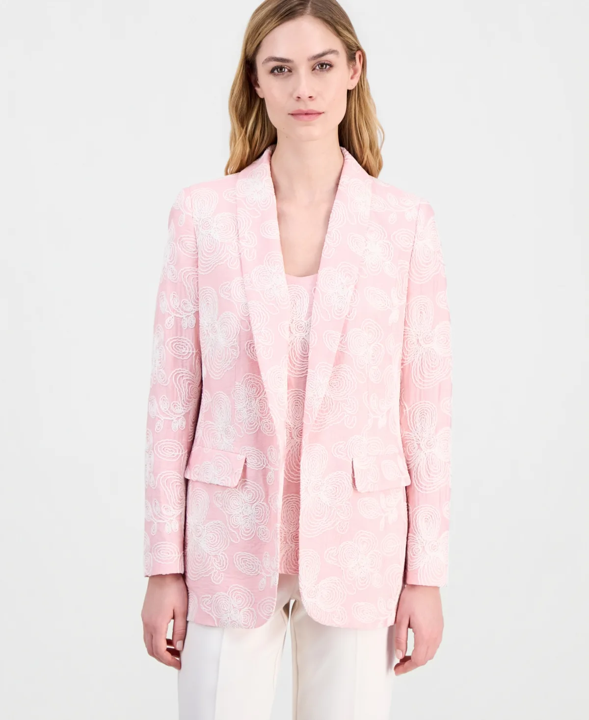 Embroidered Shawl-Collar Open-Front Blazer by Anne Klein
