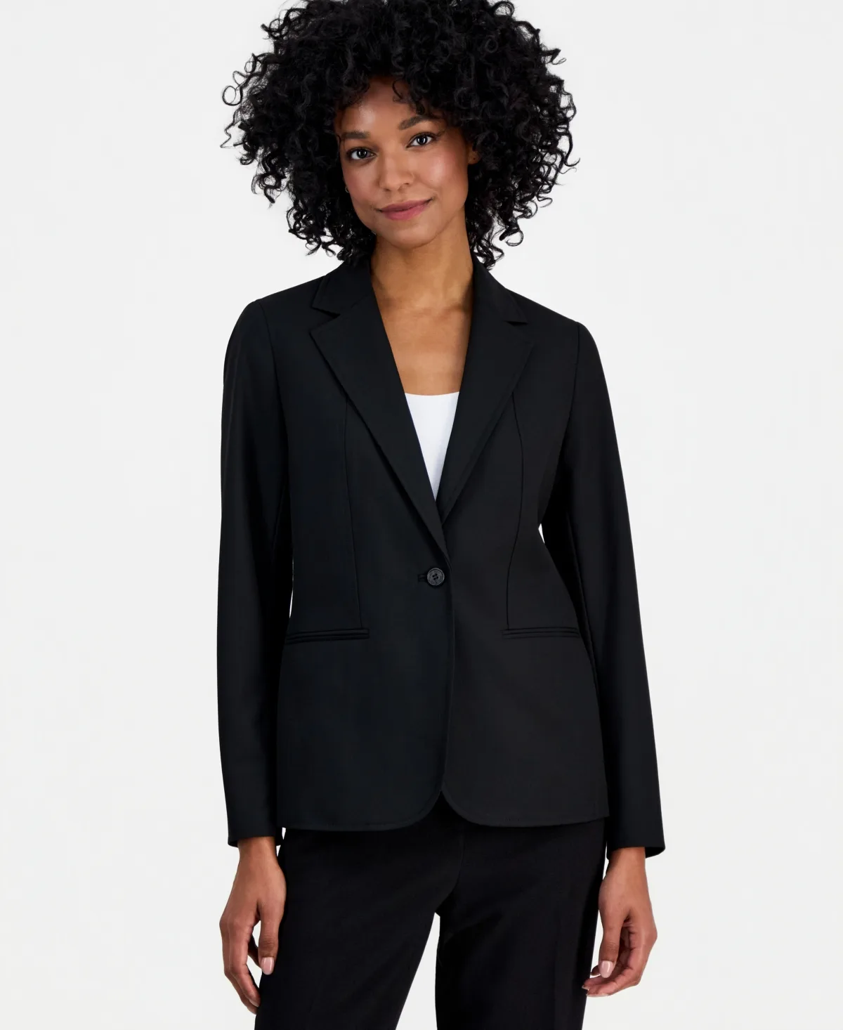 Single-Button Notched-Lapel Blazer by Anne Klein