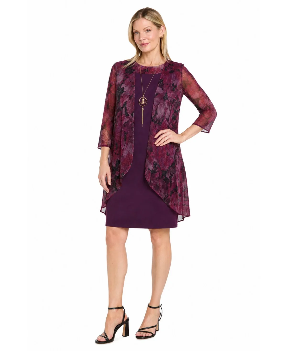 Printed Puff-Sleeve Jacket & Dress Set by R & M Richards