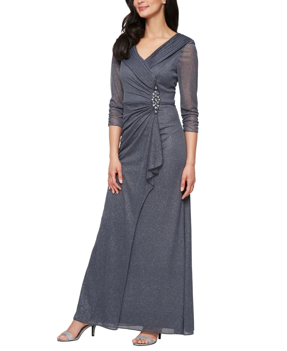 Portrait Collar Embellished Mesh Dress by Alex Evenings