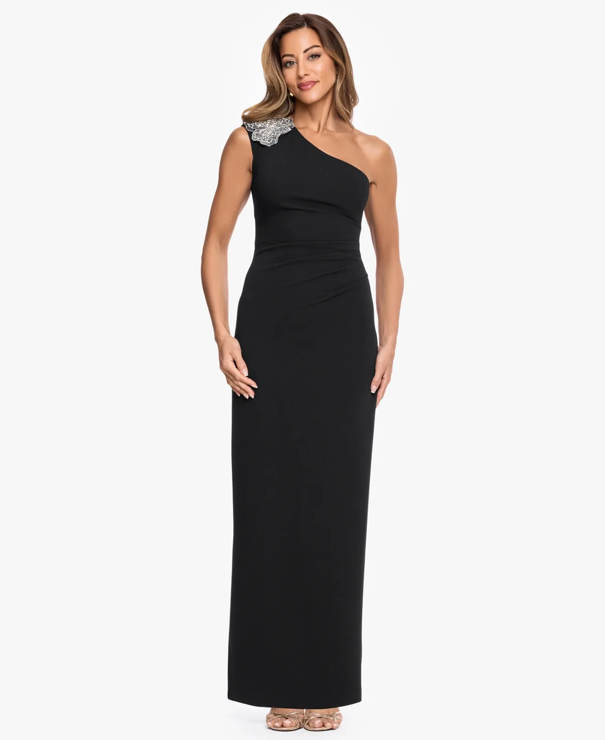 One-Shoulder Scuba Crop Trim Sheath Gown