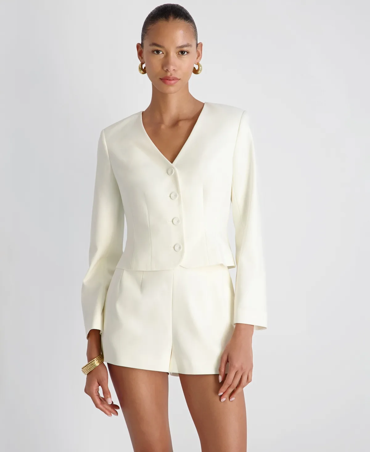 Halsey V-Neck Twill Cropped Fitted Jacket by French Connection
