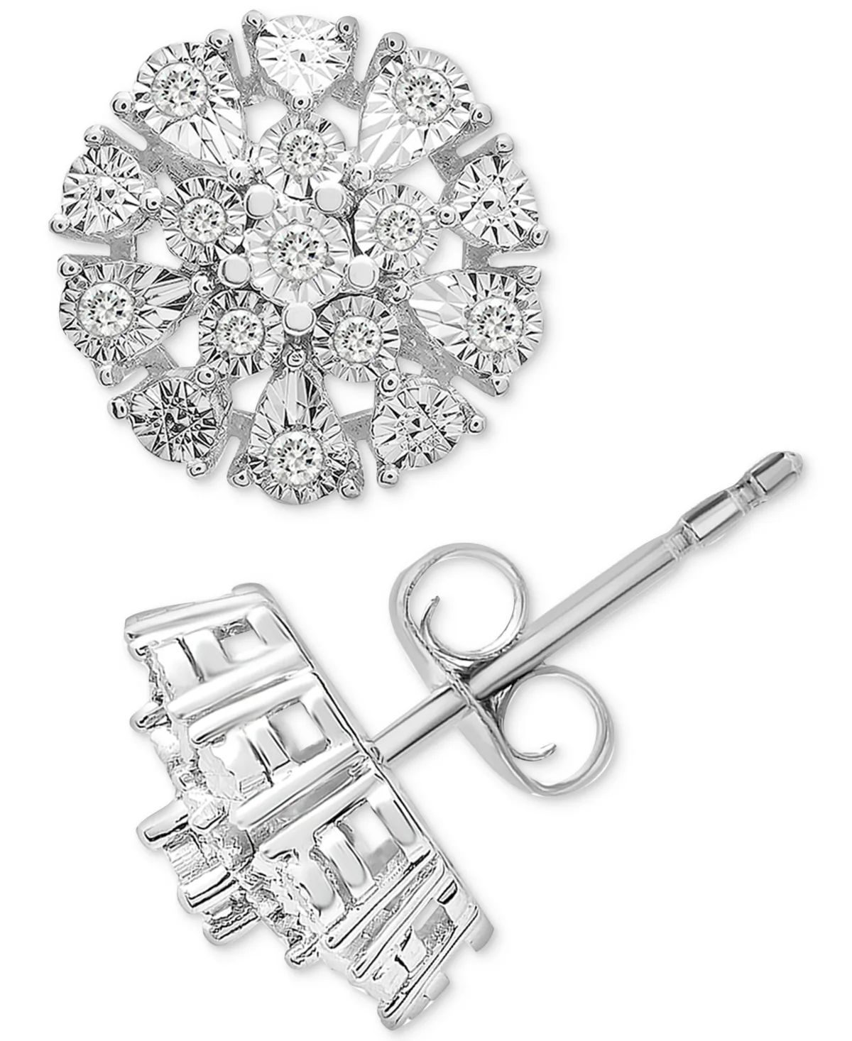 Diamond Flower Burst Stud Earrings (1/10 ct. t.w.) in Sterling Silver by Macy's
