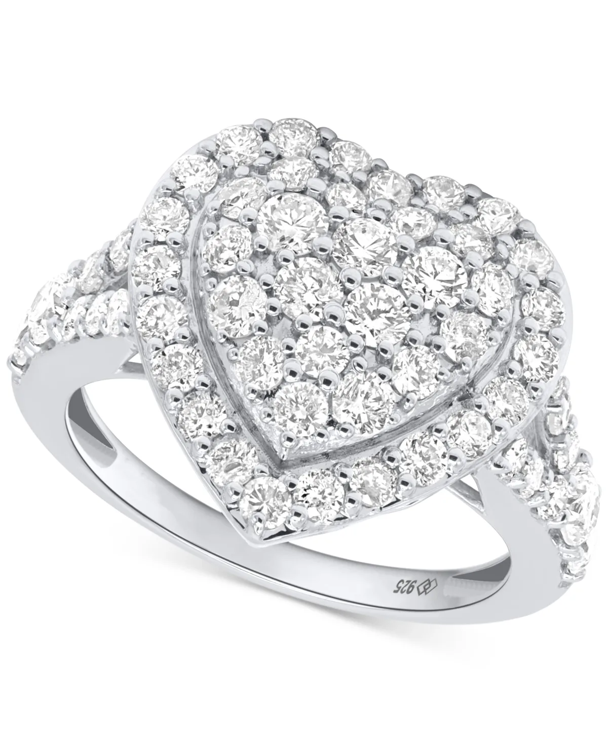 Lab Grown Diamond Heart Halo Cluster Ring (2 ct. t.w.) in Sterling Silver or 14K Gold-Plated Sterling Silver by Forever Grown Diamonds