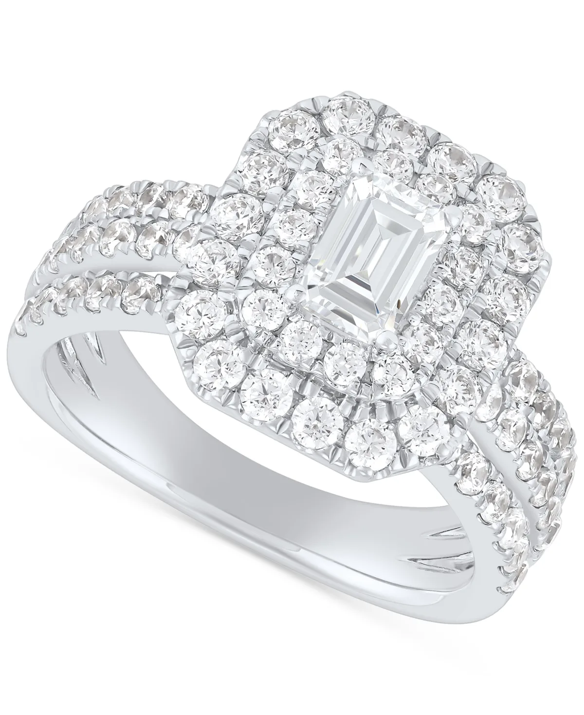 Lab Grown Diamond Emerald-Cut & Round Halo Triple Row Ring (2 ct. t.w.) in 14k White Gold by Grown With Love