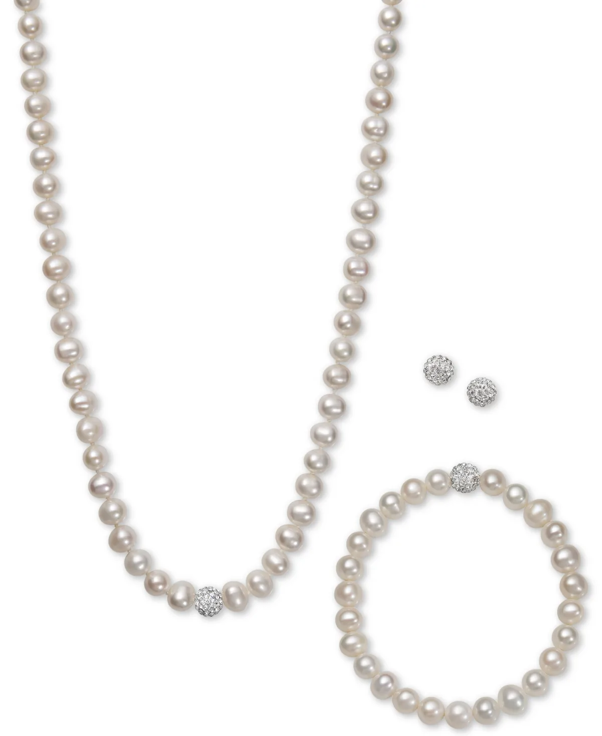 White, Gray or Pink Cultured Freshwater Pearl (7mm) & Crystal Collar Jewelry Set