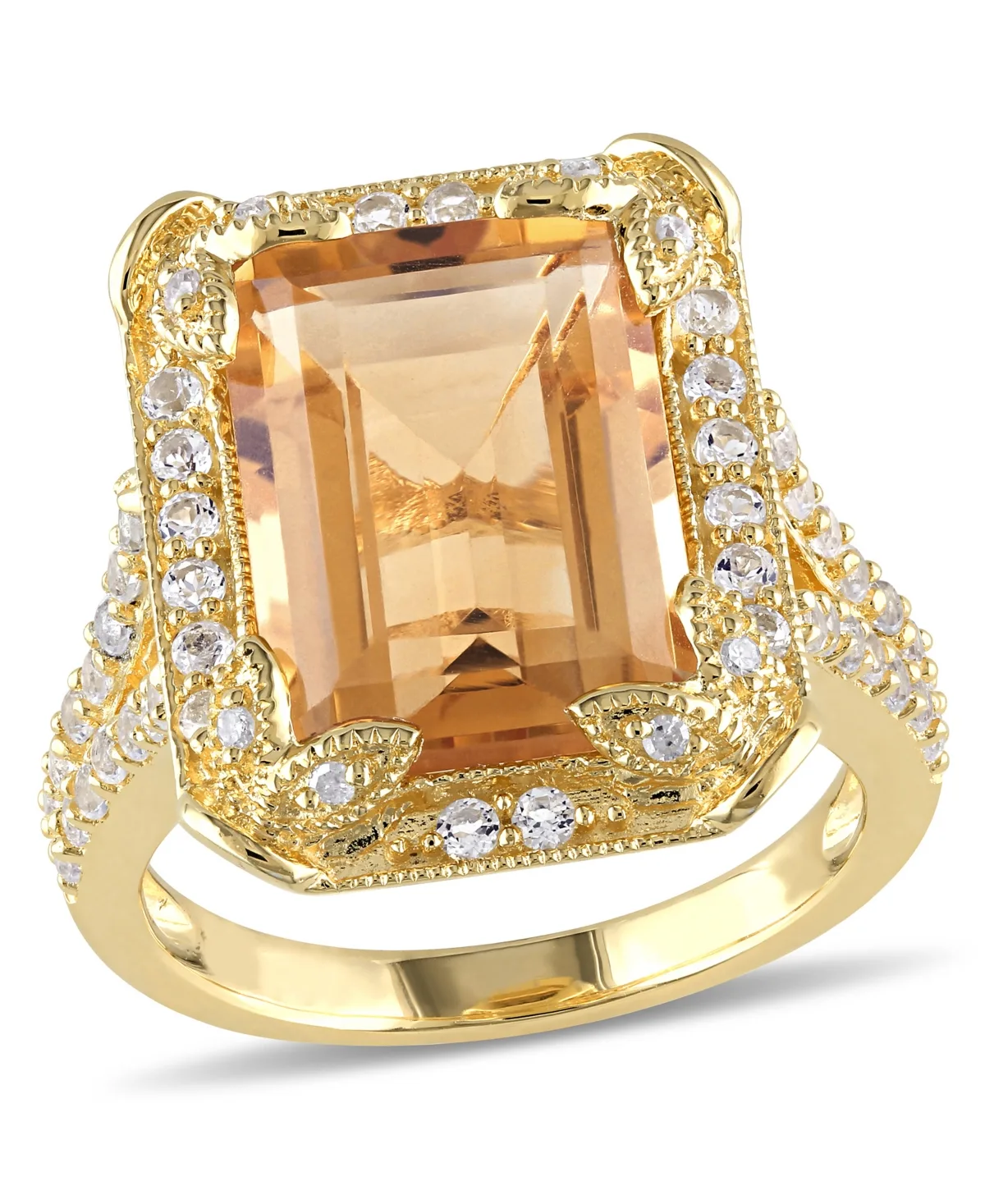 (6-1/4 ct. t.w), White Topaz (1-1/3 ct. t.w.) and Diamond Accent Halo Leaf Ring in 18k Yellow Gold Over Sterling Silver by Macy's