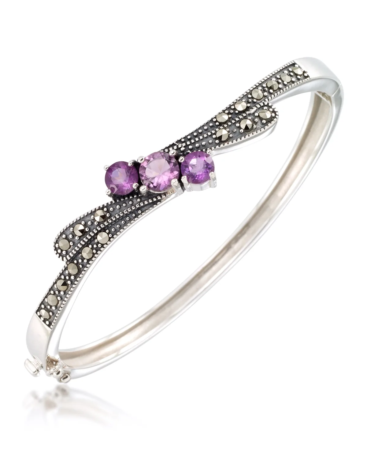 Marcasite and Amethyst (1-1/2 ct. t.w.) Bangle in Sterling Silver by Macy's